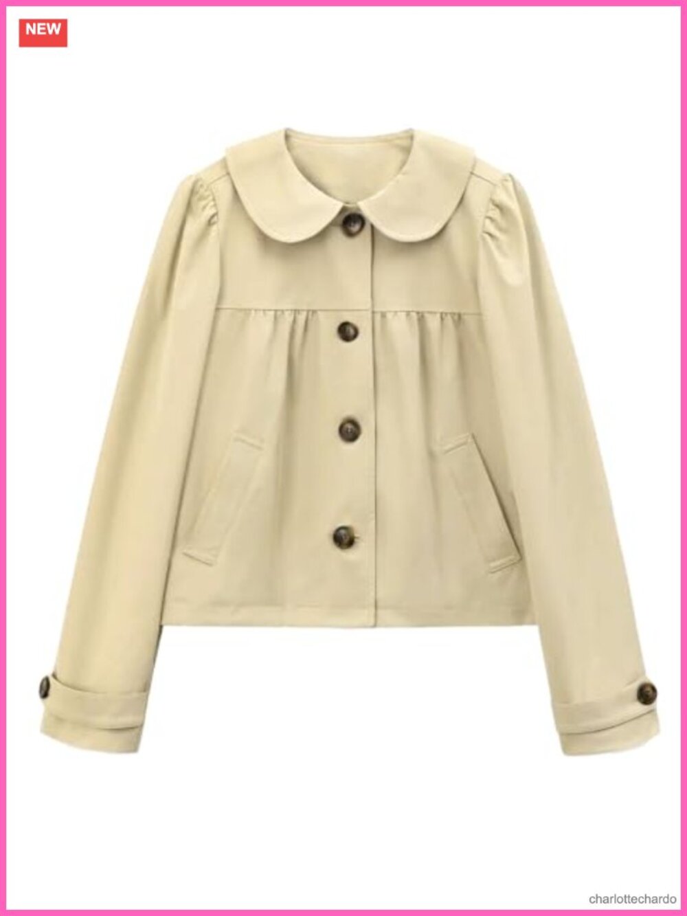 Women's Cropped Trench Coat Peter Pan Collar Button Front Lightweight Jacket
